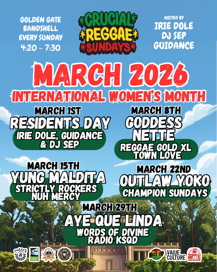 Crucial Reggae Sundays kicks off its 6th season in Golden Gate Park on March 1st, with an all-residents lineup, featuring Guidance, Irie Dole and myself. As usual, we'll be honoring Women's History Month with guest women selectors all month. Every Sunday, from 4:20 to 7:30 pm, at the Bandshell (75 Hagiwara Tea Garden Drive, San Francisco, CA 94118) / free and fun for the whole family